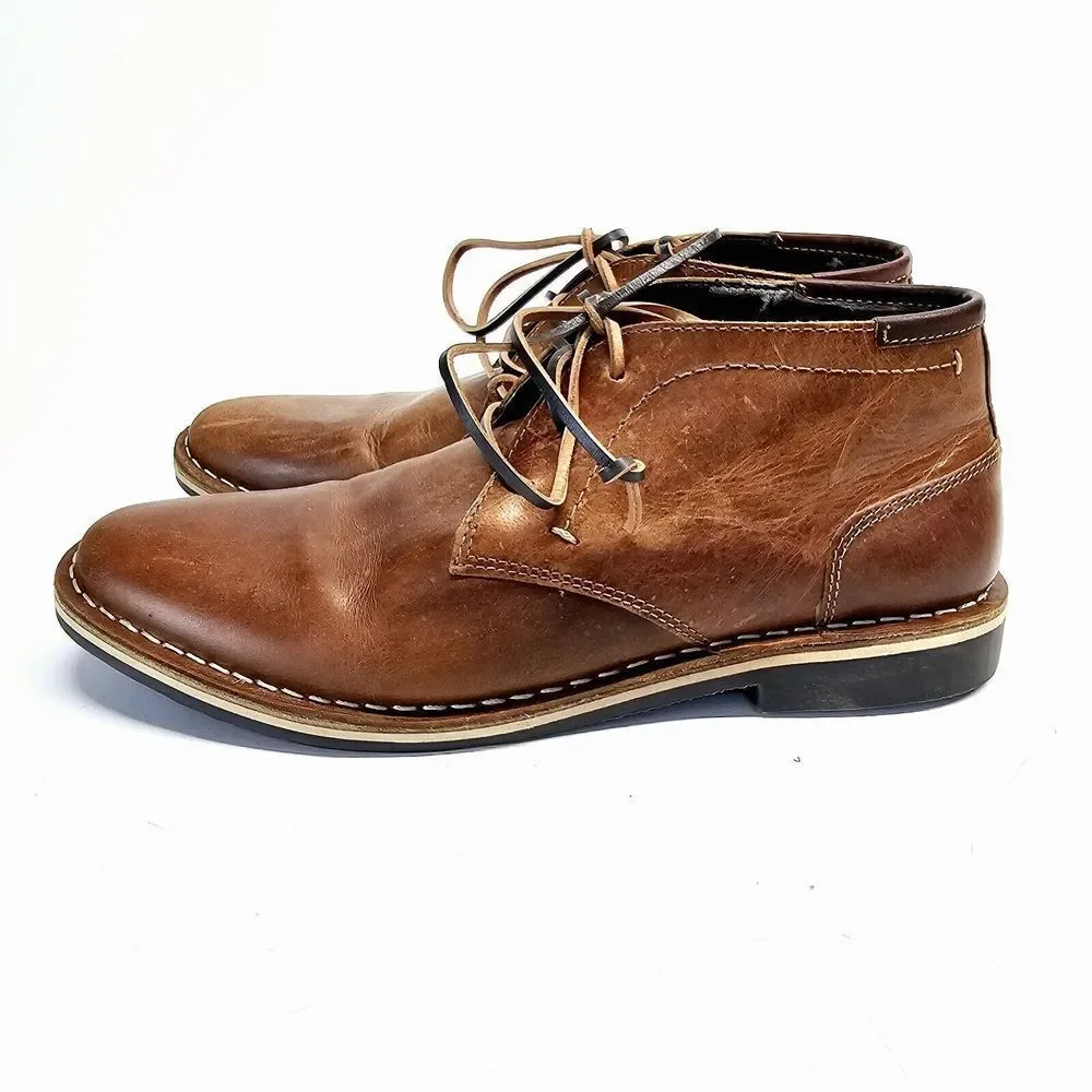 Steve Madden Harken‎ 247 Leather Shoes Men's 9 Cognac Brown Lace Up Distressed